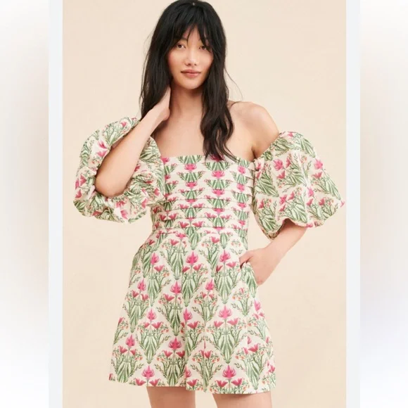 Espescia x Anthropologie off-shoulder floral-printed romper Pleated Front Spring - Picture 11 of 16